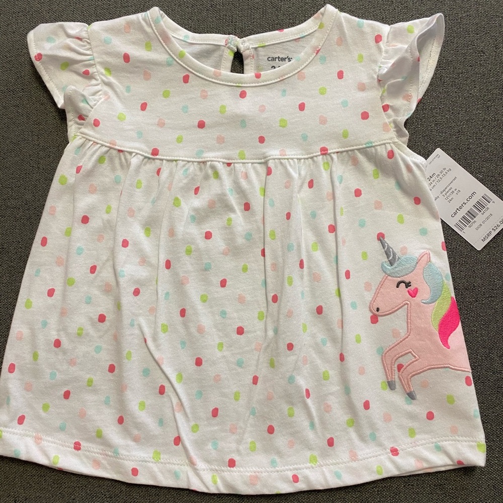 NWT Carter’s Unicorn Flutter Sleeve Top (2T)